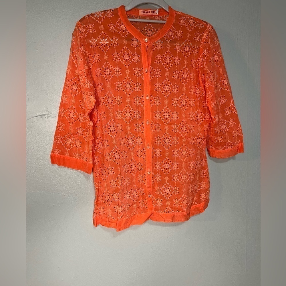 Johnny Was orange button down‎ lightweight boho top